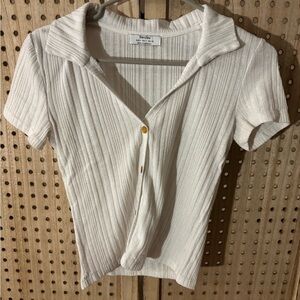 Bershka Cream Ribbed Button-Down Shirt